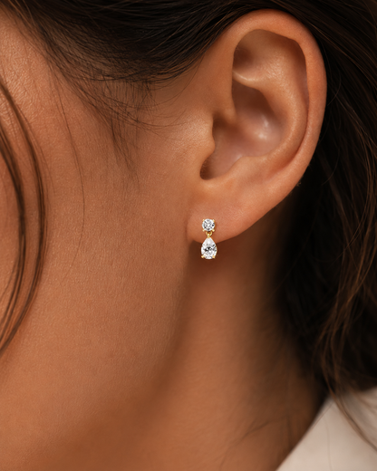 Moissanite Diamond Drop Earrings 18k Gold Plated Pear Cut