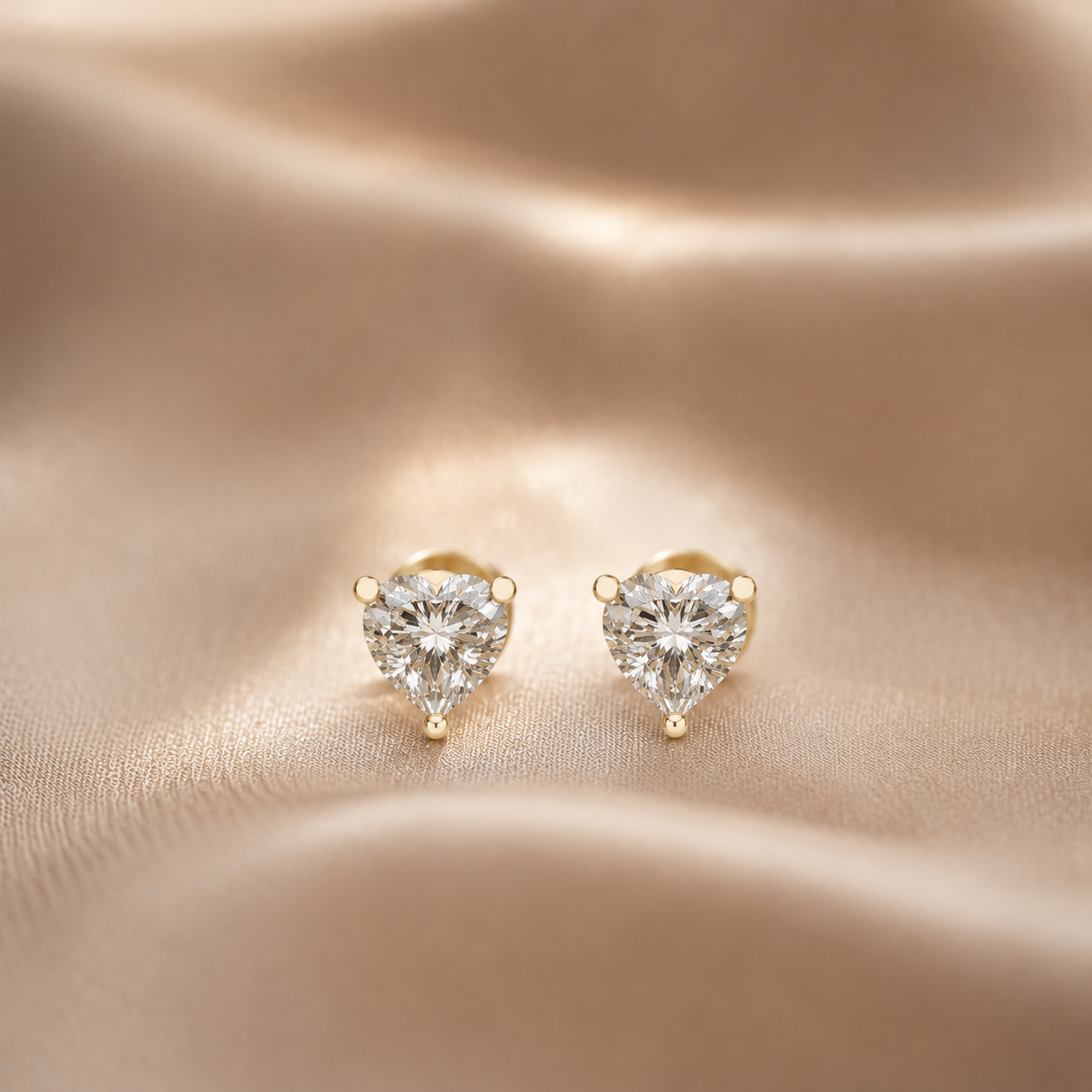 1ct Heart Lab Grown Diamond Earrings 14K Solid Gold